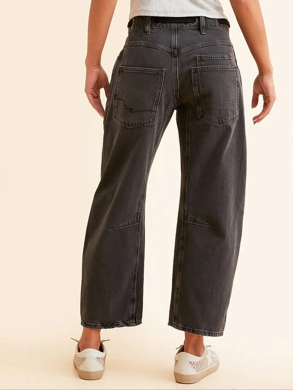 Free People Moxie Low Slung Pull-On Barrel Jeans Nighthawk Black Size 30
